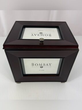 Vtg Bombay Company Mahogany Wood 4X6 Photo Box Storage Lift Top 2001 Never Used